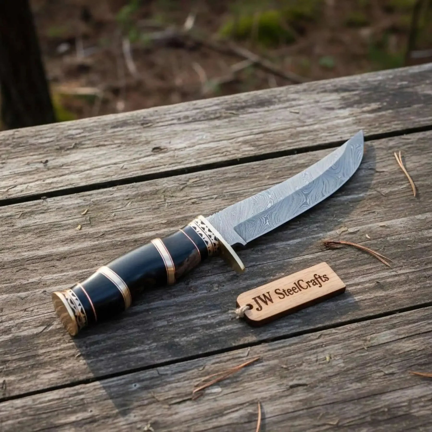Handmade Clip Point Bowie Knife Forged Damascus Steel Fixed Blade by JW SteelCrafts by JW SteelCrafts