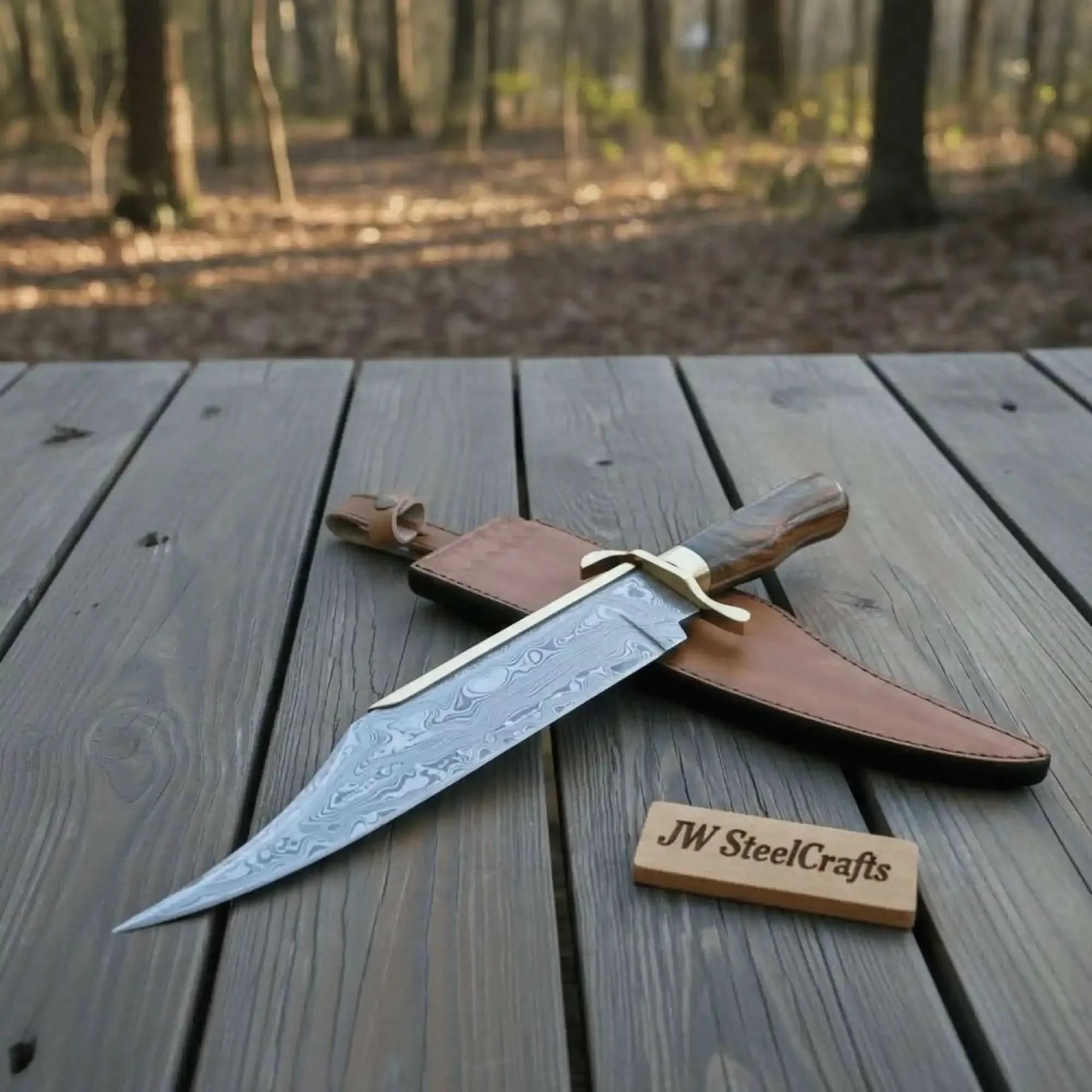 Sheffield Bowie Knife Clip Point Brass Guard Mirror Polish or Damascus Blade by JW SteelCrafts