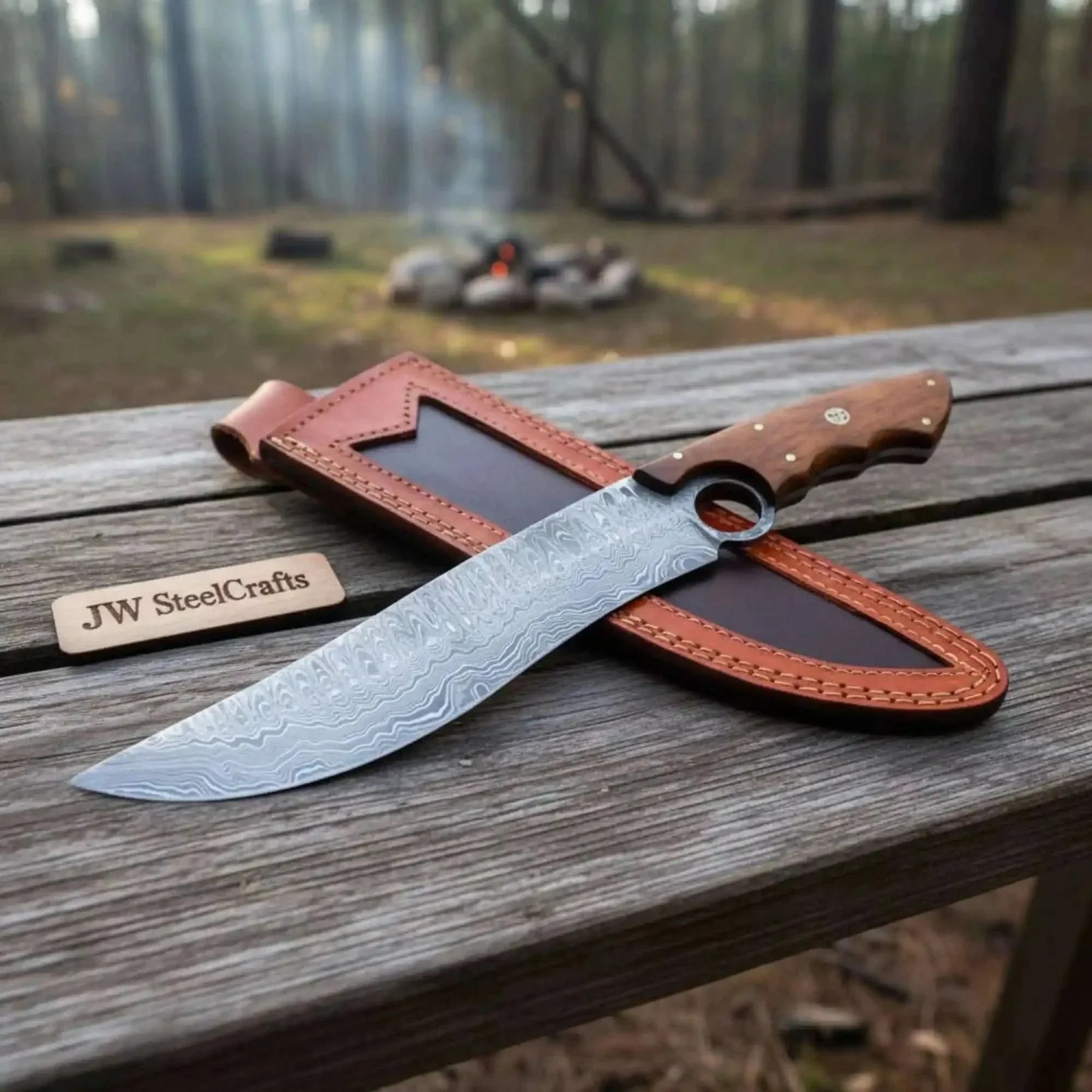 Handmade American Clip Point Bowie Knife in Forged Damascus Steel by JW SteelCrafts