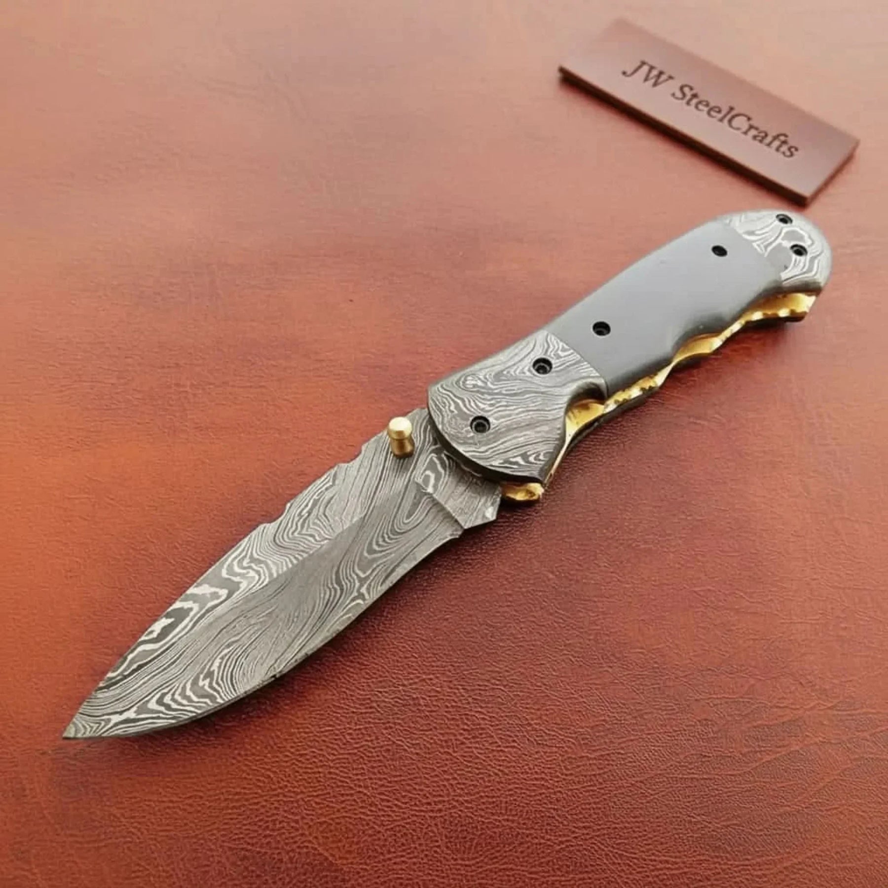 Handmade Damascus Folding Knife with Gray Micarta Handle, Custom Pocket Knife, EDC Damascus Folder by JW SteelCrafts by JW