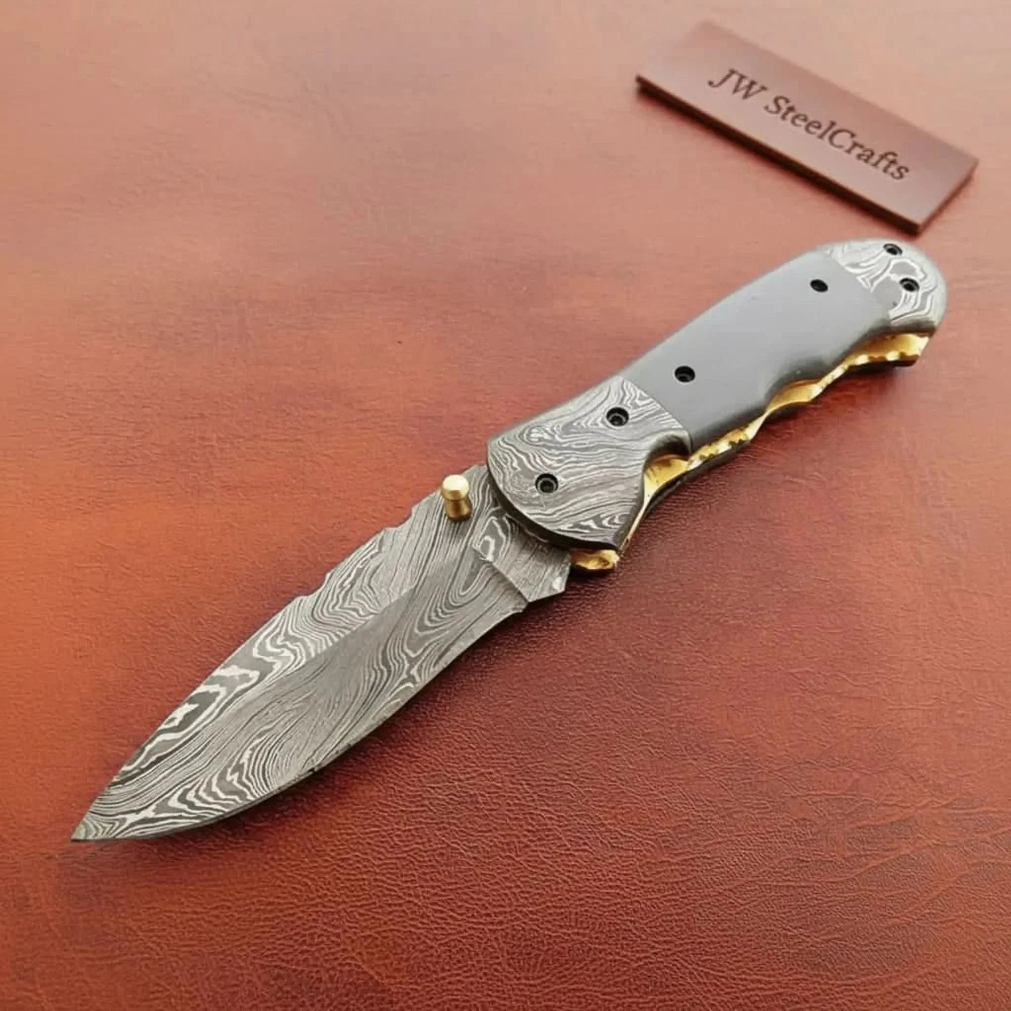 Handmade Damascus Folding Knife with Gray Micarta Handle, Custom Pocket Knife, EDC Damascus Folder by JW SteelCrafts by JW