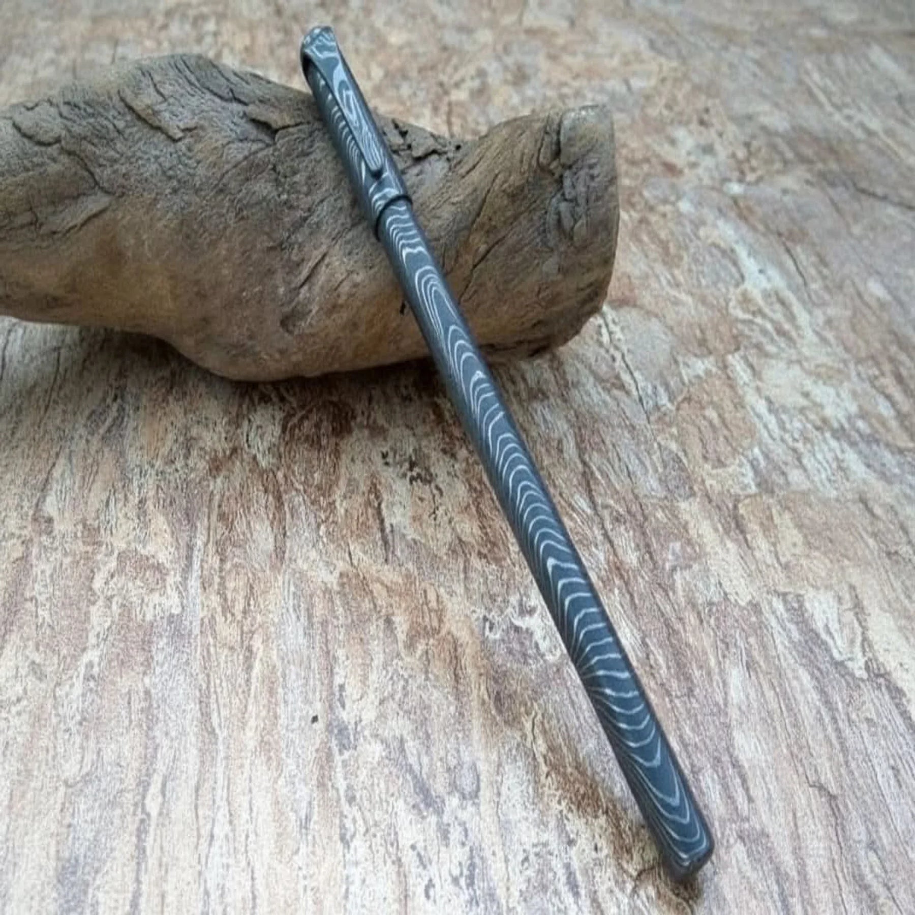 Riverflow Damascus Ballpoint Pen with Tapered Steel Tip by JW SteelCrafts
