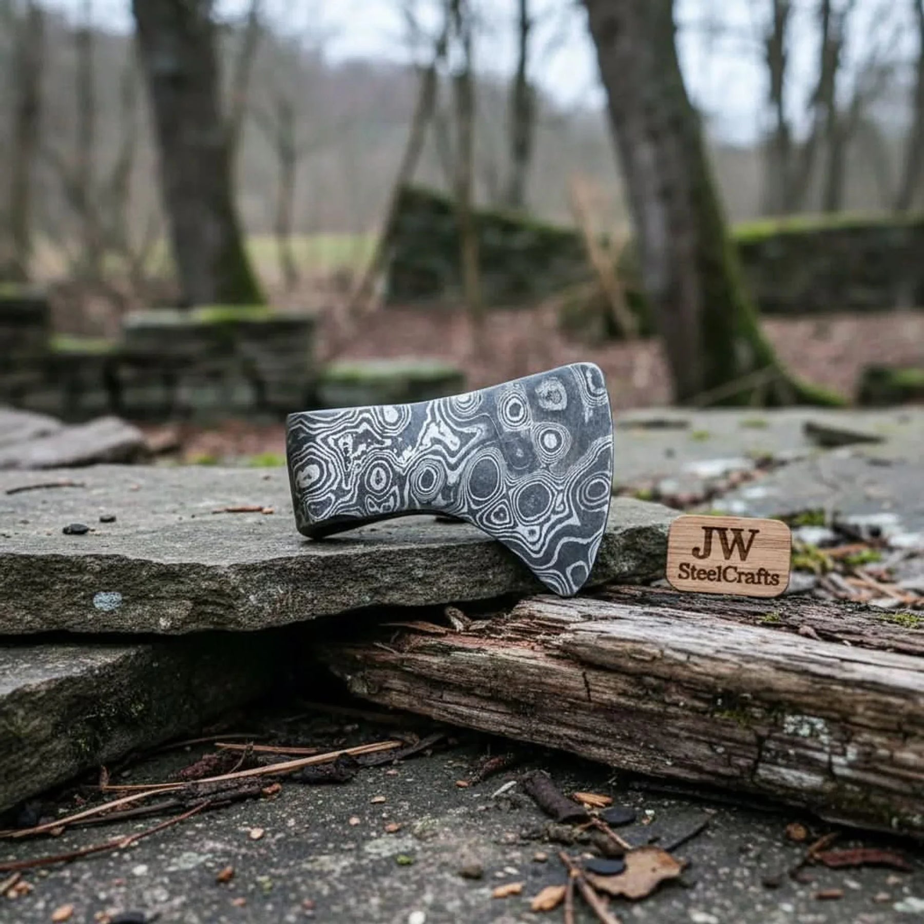 Damascus Viking Axe Pendant with Raindrop Pattern Steel by JW SteelCrafts