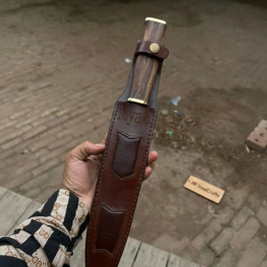 15-Inch Damascus Seax Knife — 10-Inch Wave Pattern Blade, Rosewood Handle by JW SteelCrafts, Damascus knife detail photo 4