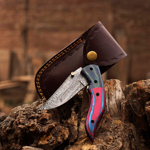 Damascus Steel Folding Knife, Handmade Damascus Pocket Knife, Groomsman Gift, Anniversary Wedding Gift, Birthday Gift, Personalized Gift USA