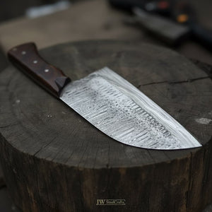 10-Inch Damascus Camp Cleaver — 5.5 Inch Blade, Tali Wood Handle, Silver Pins & Black Spacer by JW SteelCrafts, Southern handmade gift detail photo 4