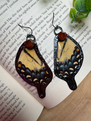 Butterfly Wing and Orange Garnet Earrings by Copper Ashes