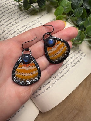 Butterfly Wing and Labradorite Earrings detail view by Copper Ashes