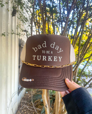 Bad Day To Be A Turkey Brown Front & Tan Back Trucker detail view by Southern Bliss Company