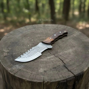 Damascus Tracker Knife Multi Edge Fixed Blade Sawback Outdoor Tool by JW SteelCrafts, Damascus knife detail photo 3