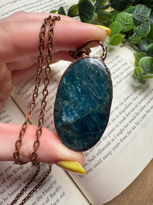 Blue Apatite Necklace detail view by Copper Ashes