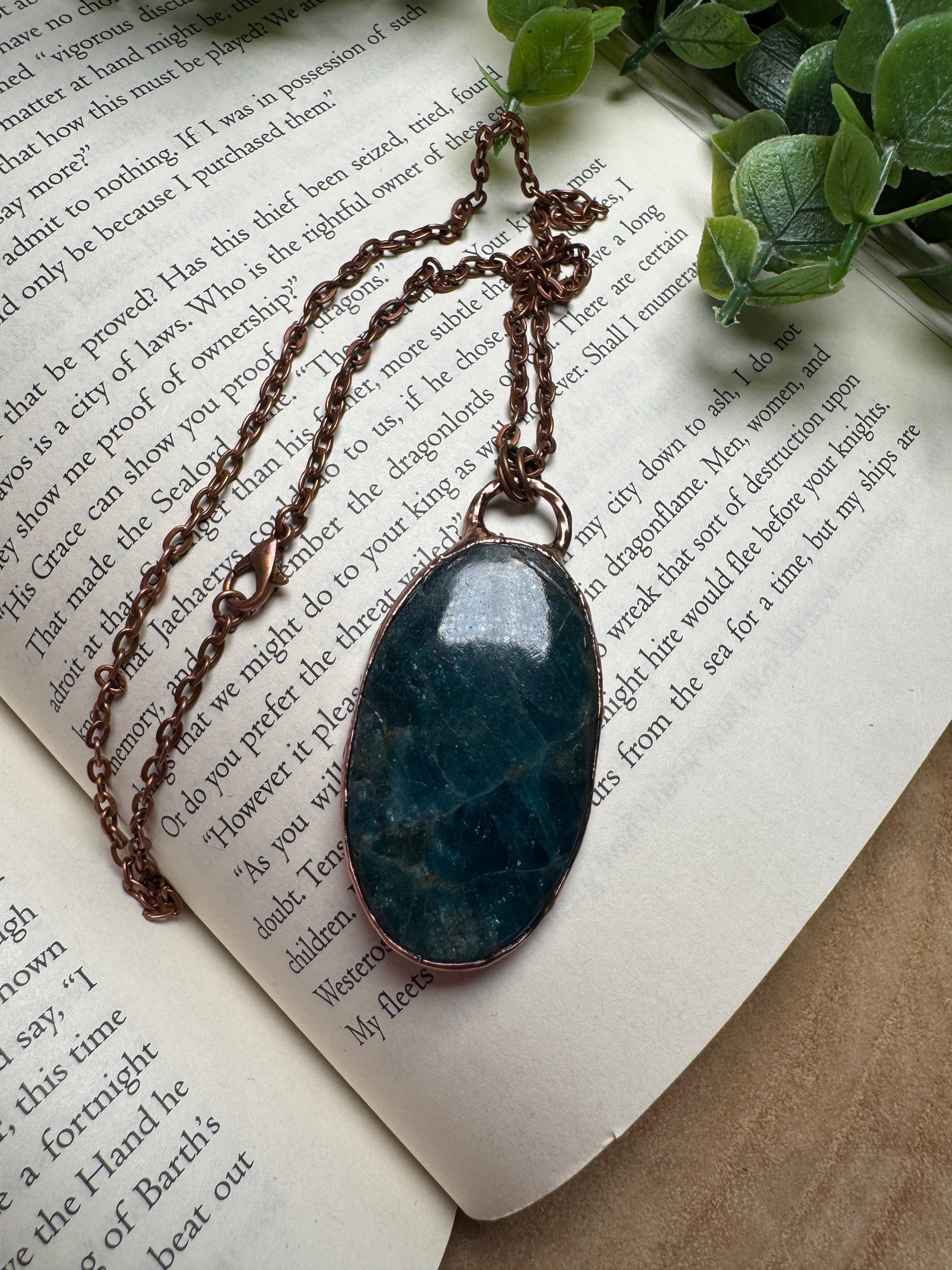 Blue Apatite Necklace detail view by Copper Ashes