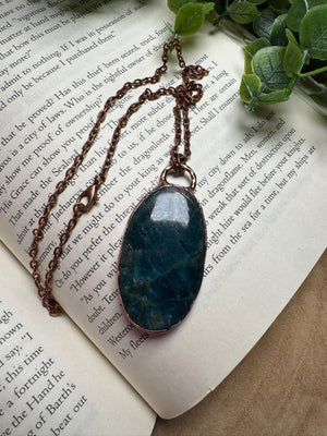 Blue Apatite Necklace detail view by Copper Ashes