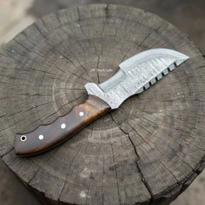 Damascus Tracker Knife Multi Edge Fixed Blade Sawback Outdoor Tool by JW SteelCrafts, Damascus knife detail photo 4