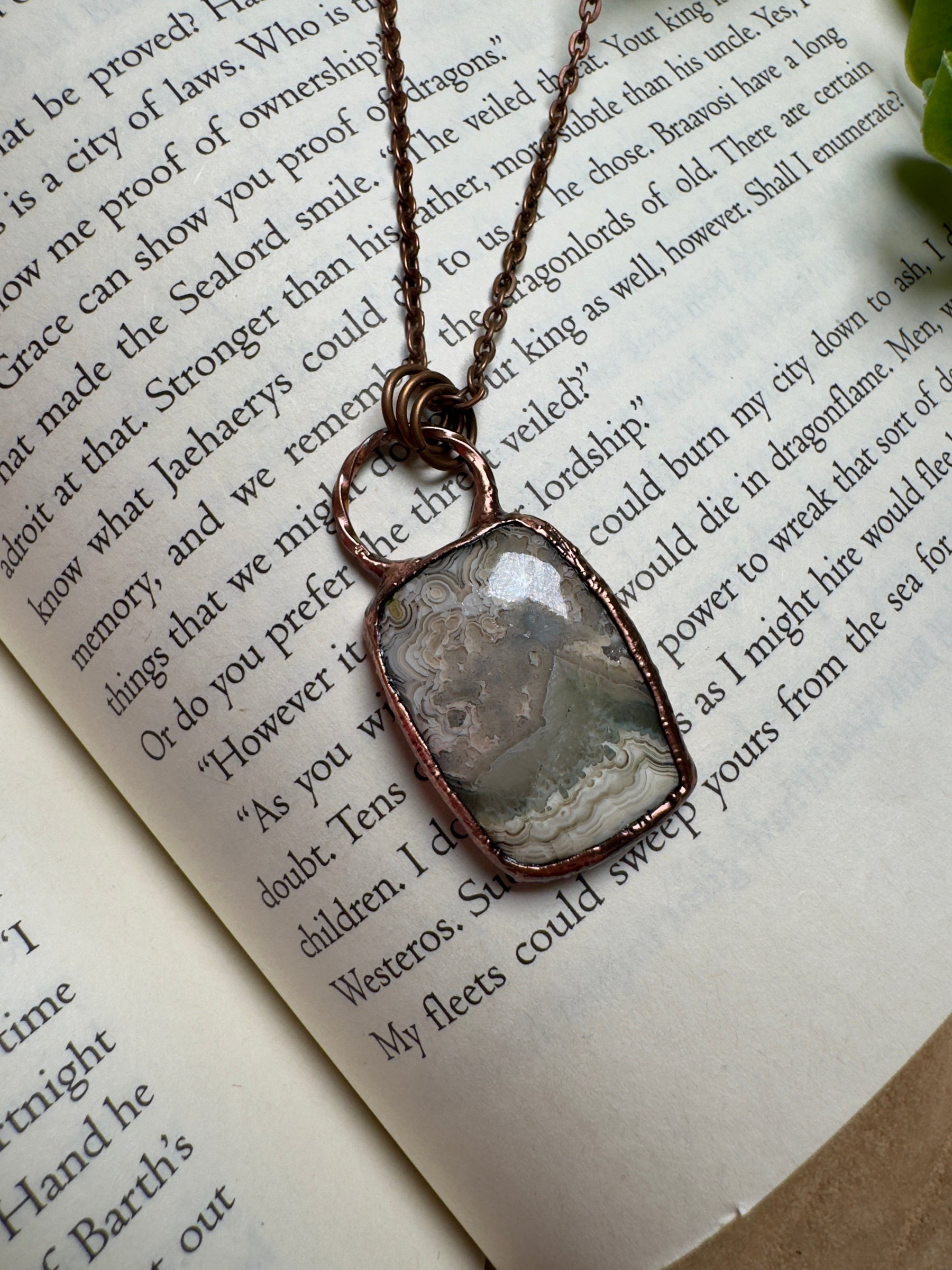 Crazy Lace Agate Necklace detail view by Copper Ashes