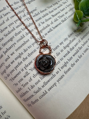 Silver Sheen Obsidian Rose Necklace detail view by Copper Ashes