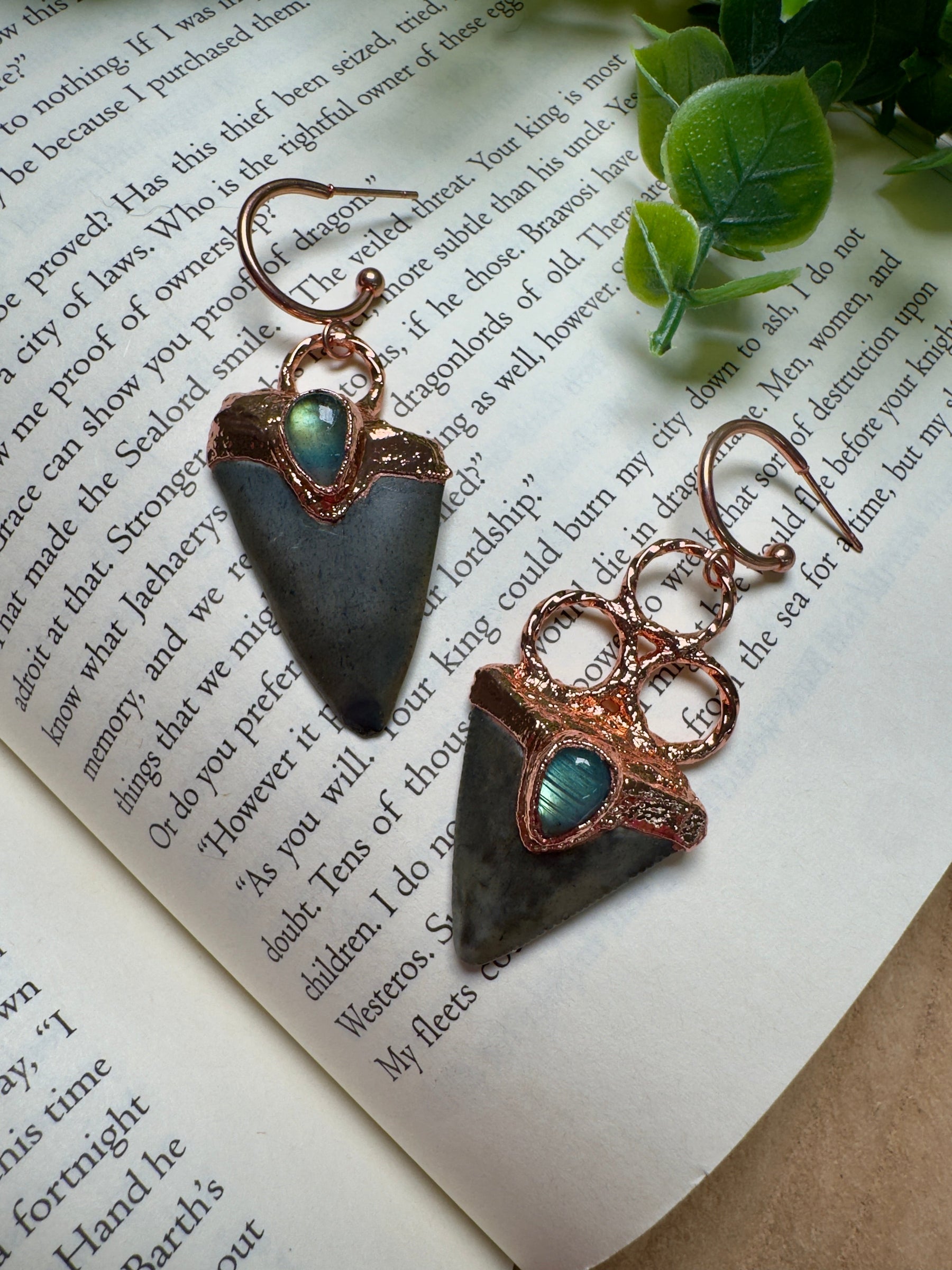 Sharks Teeth and Labradorite Earrings by Copper Ashes