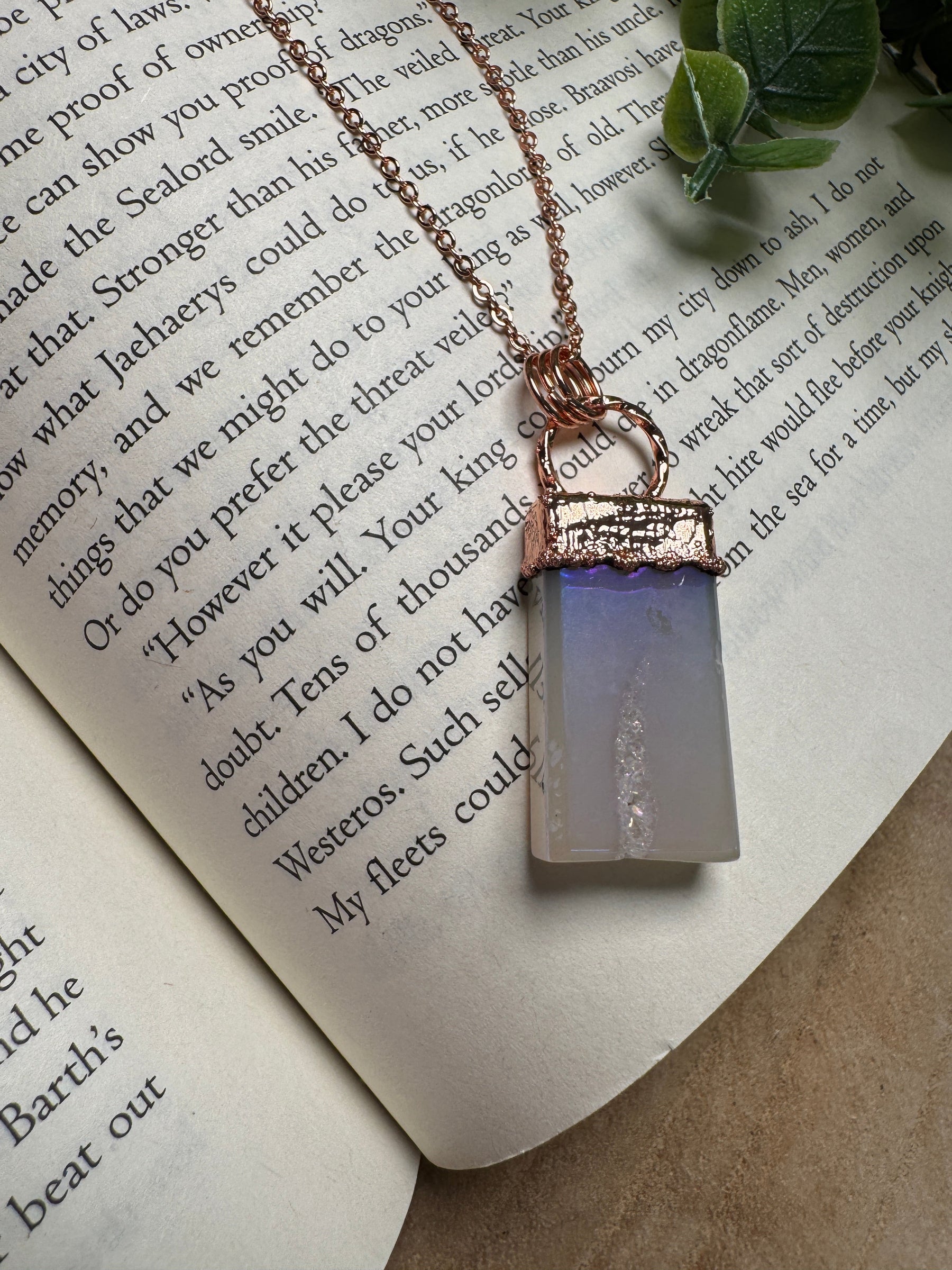 Aura Plated Druzy Agate Necklace detail view by Copper Ashes