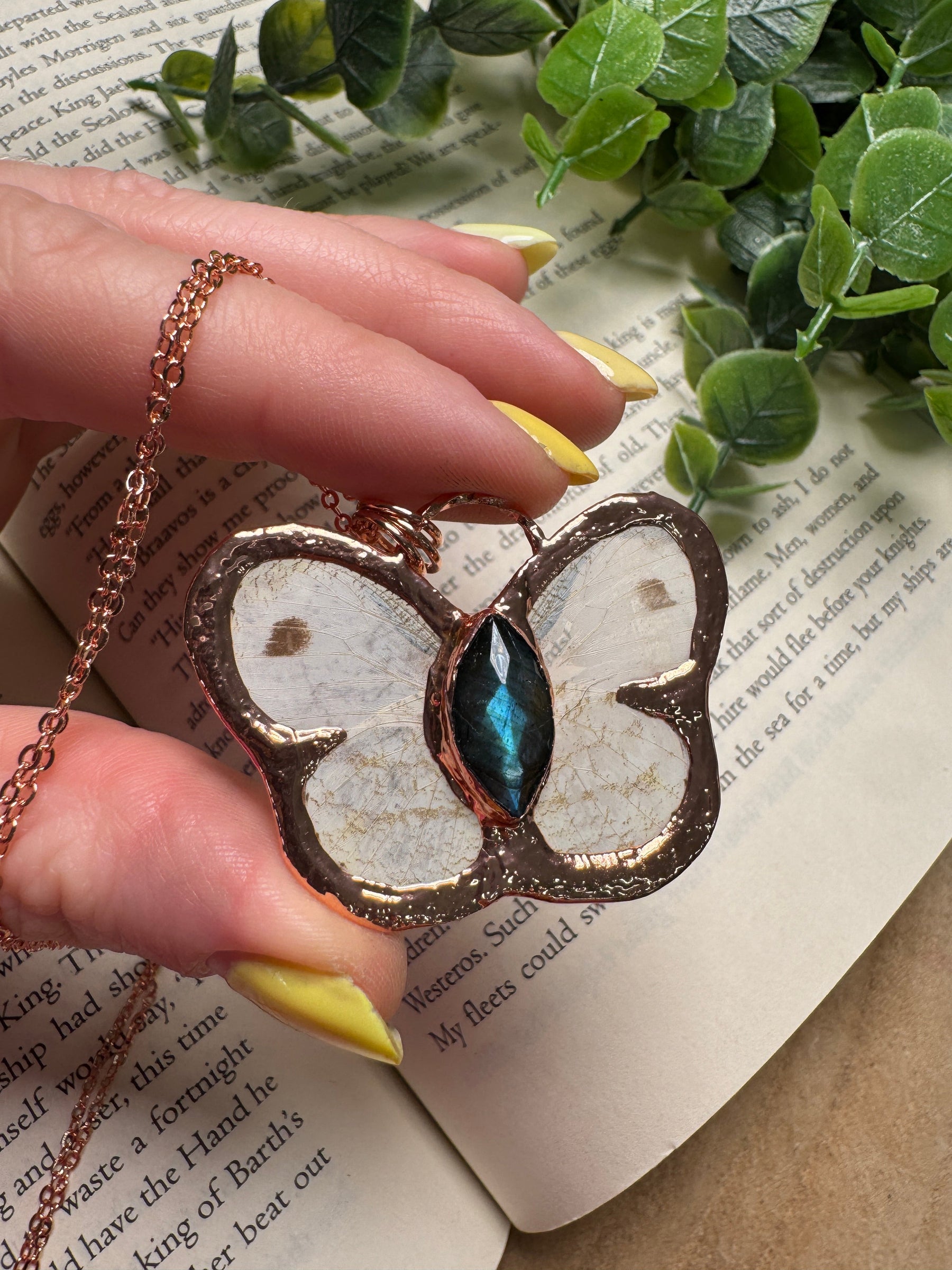 Butterfly and Labradorite Necklace detail view by Copper Ashes