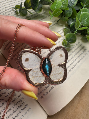 Butterfly and Labradorite Necklace detail view by Copper Ashes