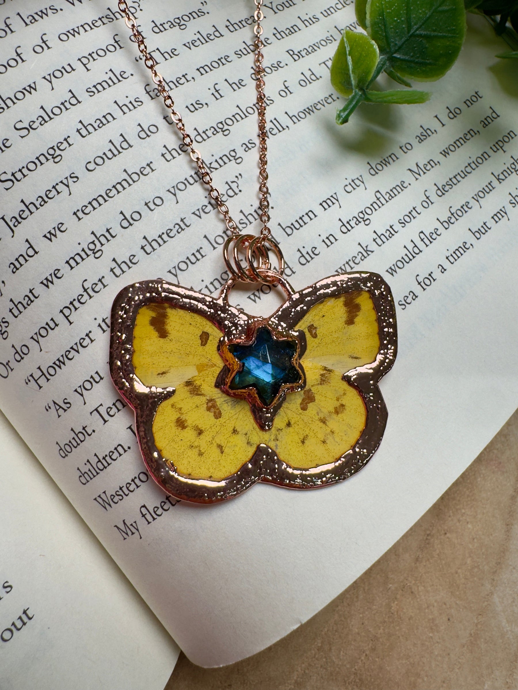 Butterfly and Labradorite Necklace detail view by Copper Ashes