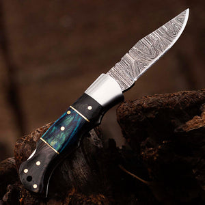 Personalized Damascus Pocket Folding Knife 6.5", Camping Hiking Damascus Pocket Knife, Groomsmen Gift, Gift for Husband, Gift for Him