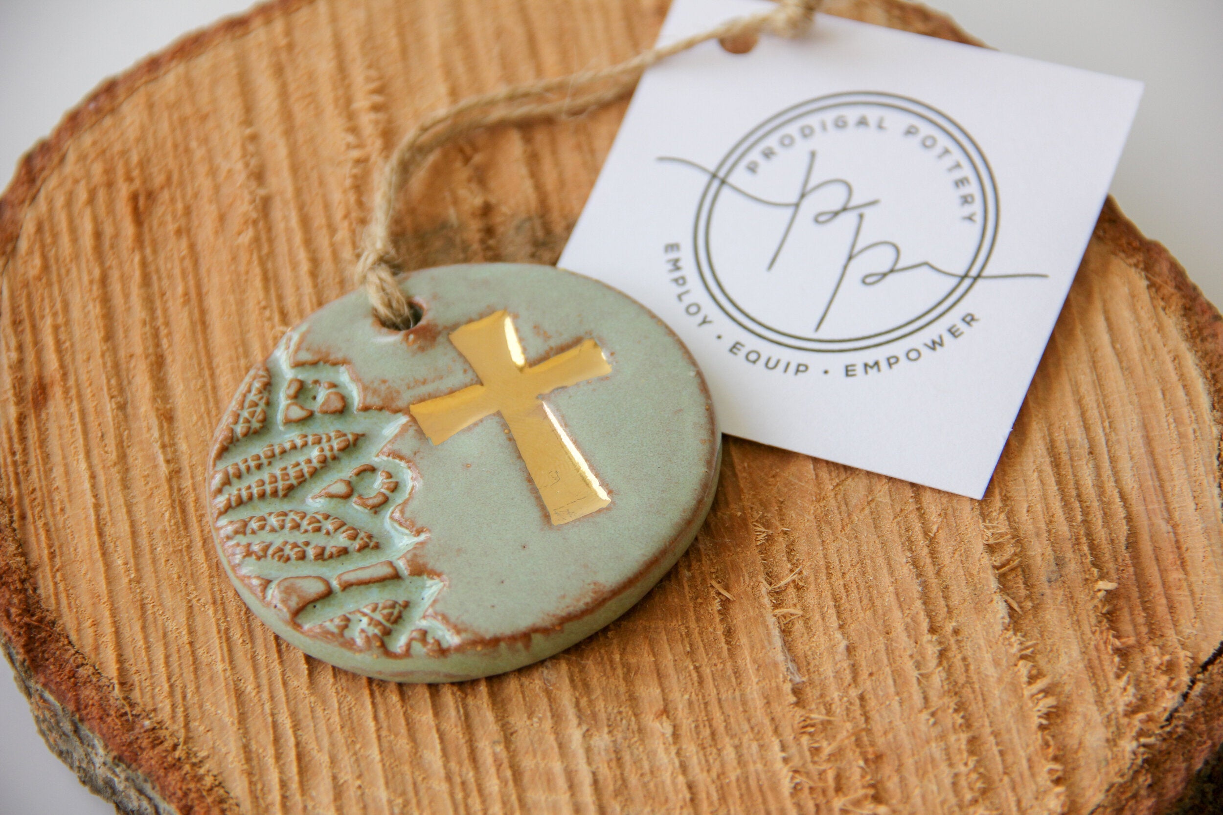 Prodigal Pottery Gold Leaf Cross Ornament — product view 2