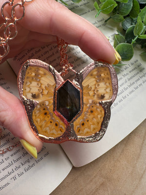 Butterfly and Labradorite Necklace detail view by Copper Ashes