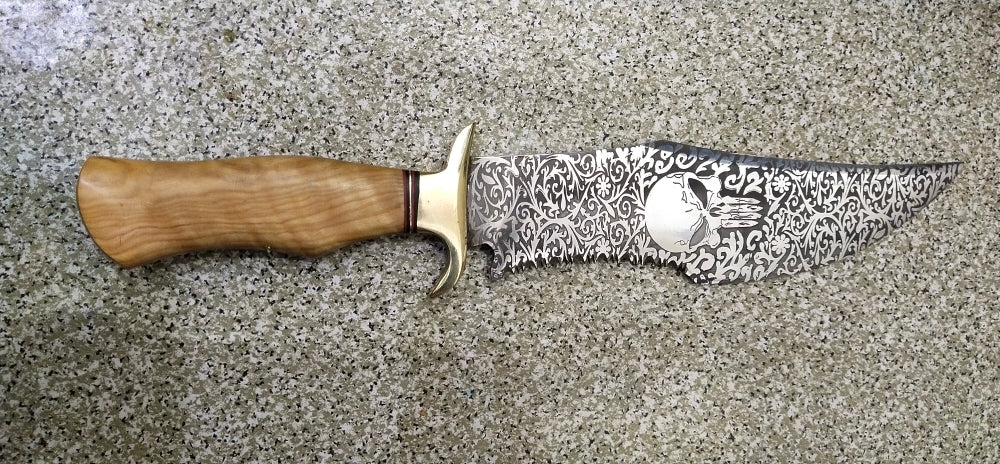D2 Steel Bowie Knife | 17" | Mirror High Polish | Olive Wood & Brass Guard | Leather Sheath