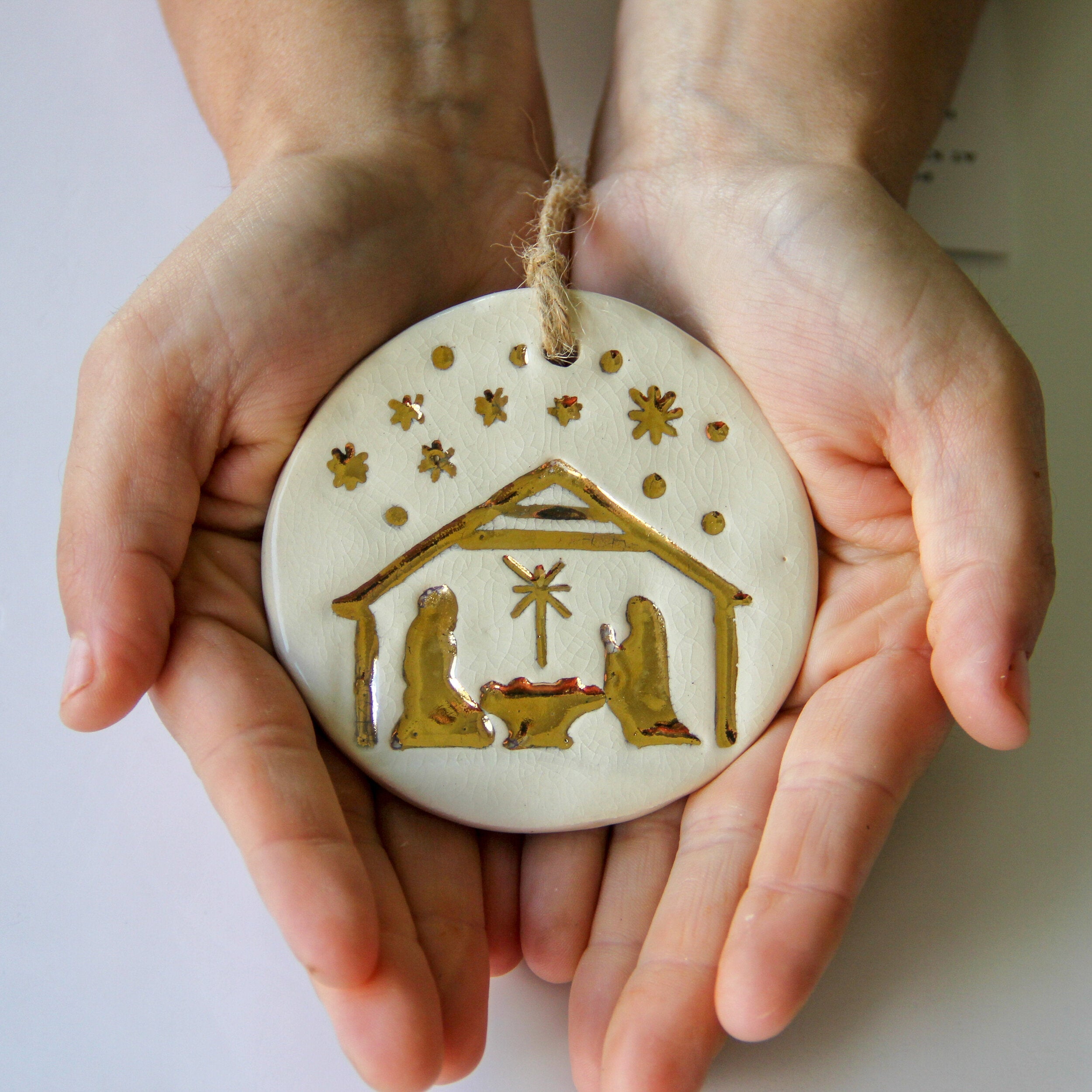 Prodigal Pottery Gold Leaf Nativity Ornament — product view 1