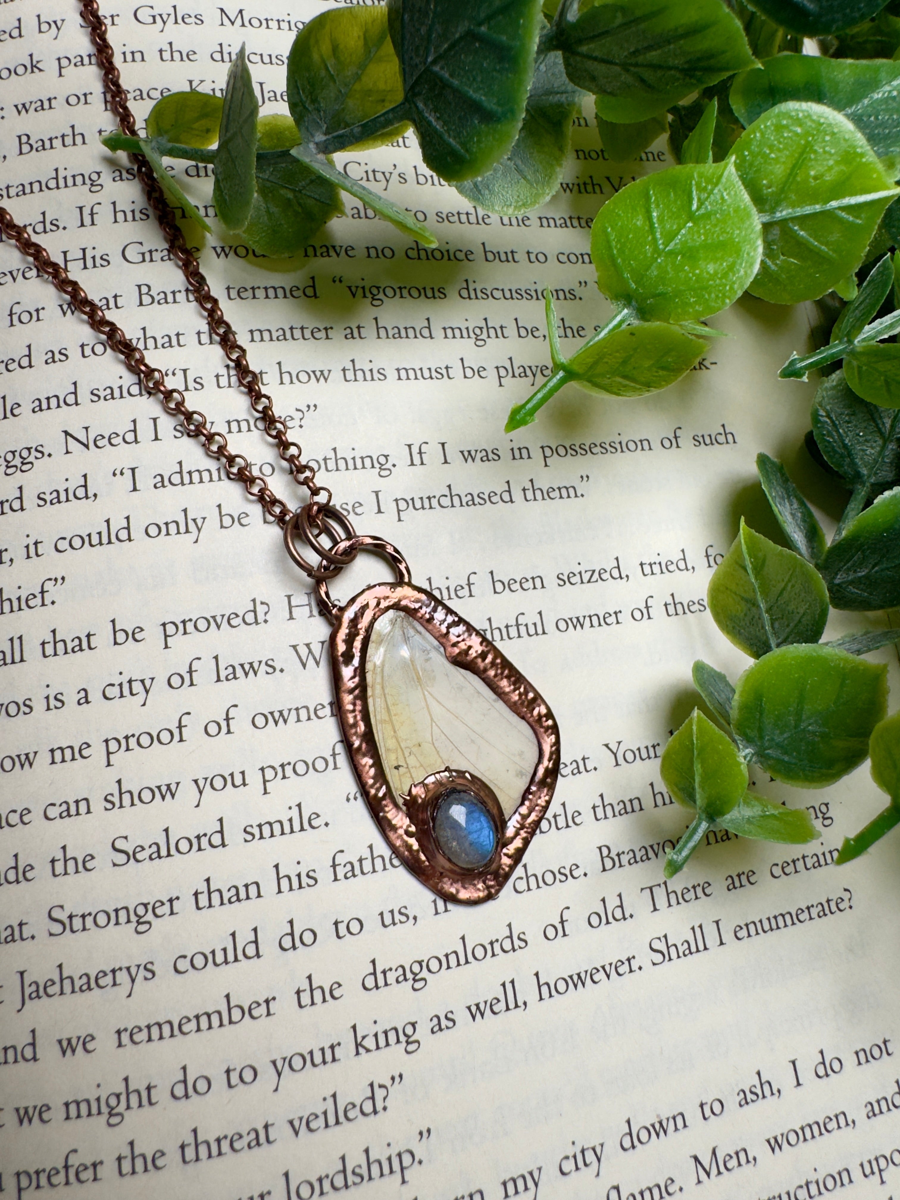 Butterfly Wing and Labradorite Necklace by Copper Ashes