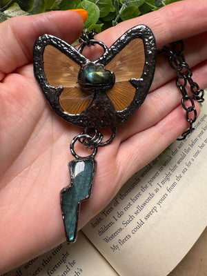 Butterfly and and Labradorite Necklace detail view by Copper Ashes