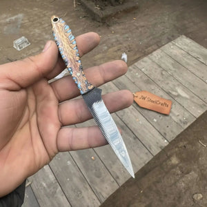 7-Inch Rasp Steel Dagger — Double-Edged Blade, Pinecone Blue Resin Handle, Steel Guard & Brass Lanyard Hole by JW SteelCrafts, Southern lifestyle apparel main product photo