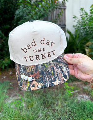 Bad Day To Be A Turkey Khaki/ Real Camo Canvas Trucker detail view by Southern Bliss Company