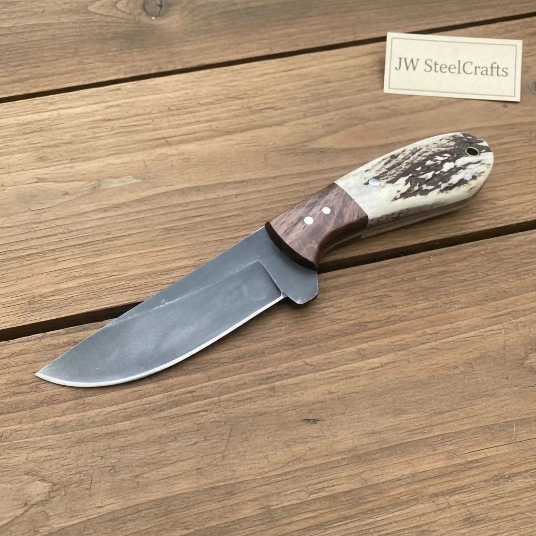 Compact Utility Knife 4 Inch Blade Outdoor Fixed Blade Tool by JW SteelCrafts, Damascus knife main product photo