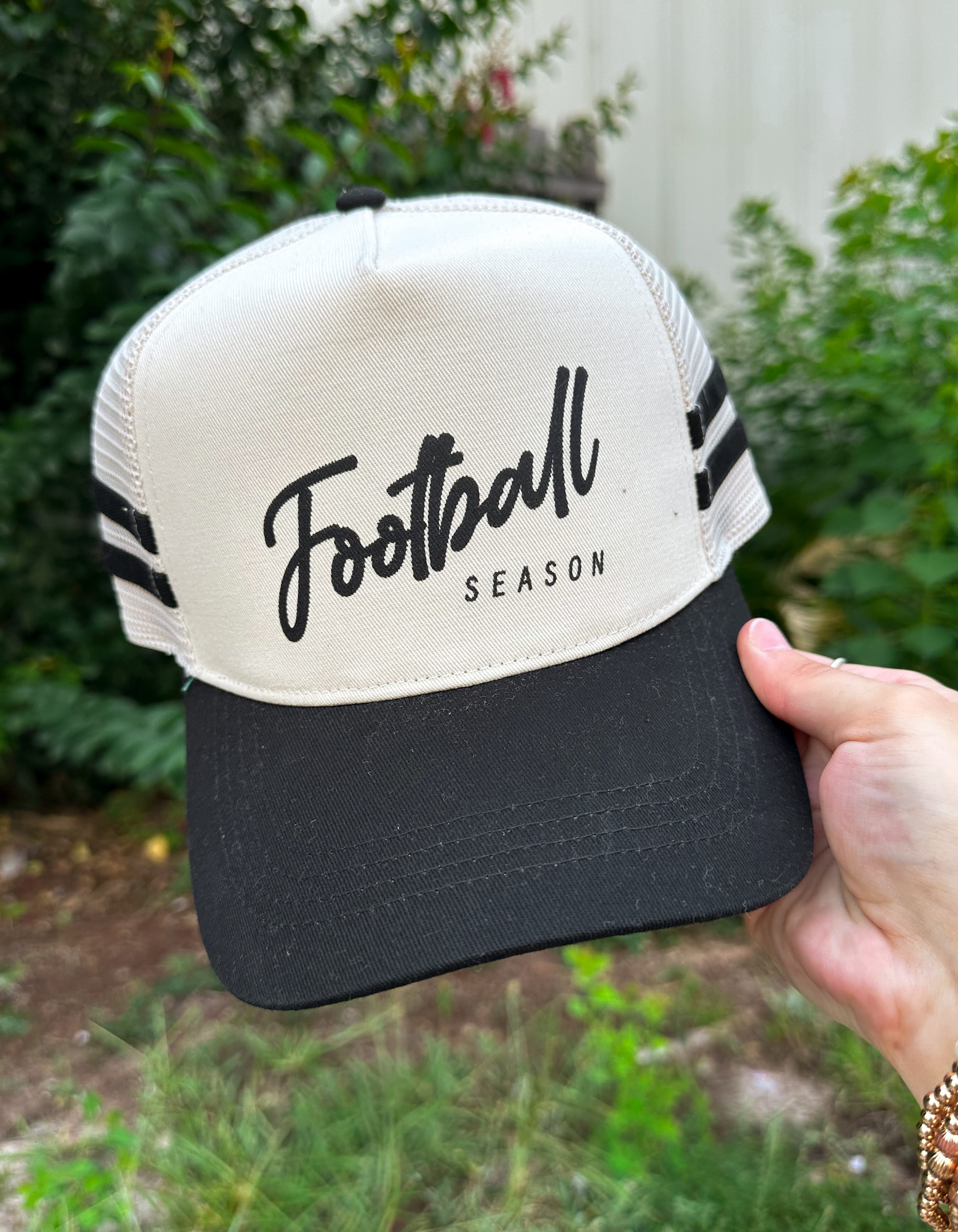 Football Season Black Striped Canvas Trucker Hat by Southern Bliss Company