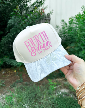 Fourth & Down to Party Khaki/ Washed Camo Canvas Trucker detail view by Southern Bliss Company