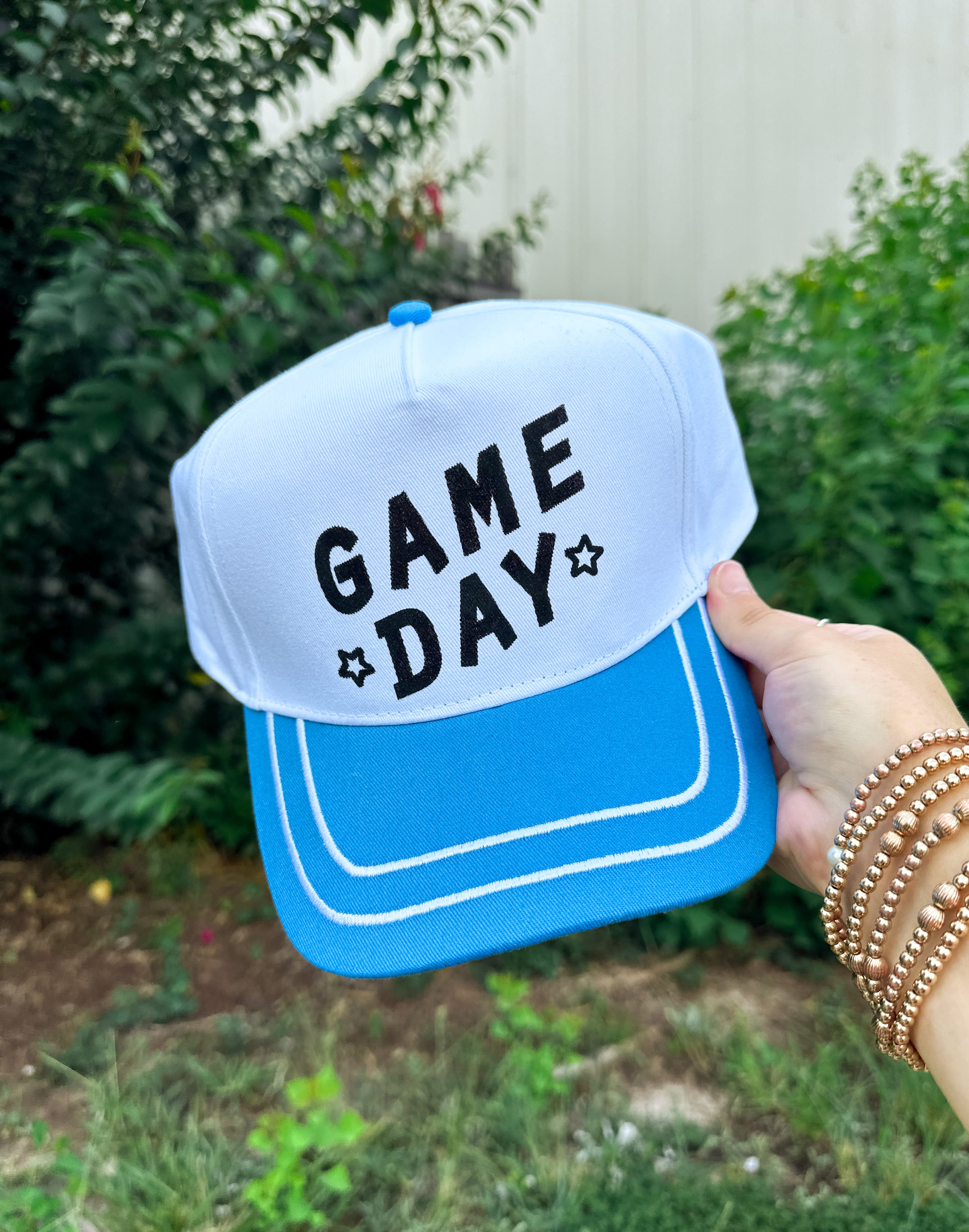 Game Day White/Blue Canvas Trucker Hat by Southern Bliss Company