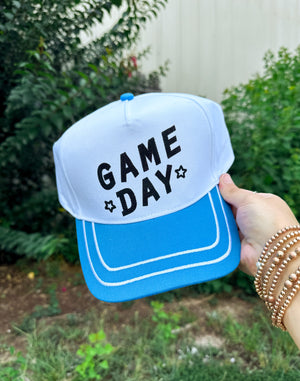 Game Day White/Blue Canvas Trucker Hat by Southern Bliss Company