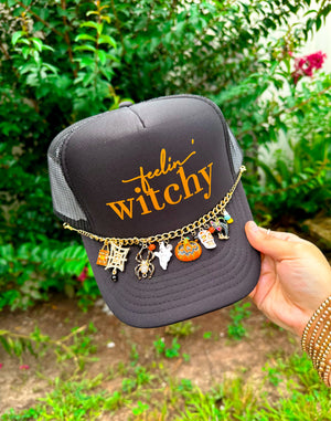 Feelin' Witchy (orange font) Black Trucker by Southern Bliss Company