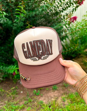 Leopard Gameday Tan/ Brown Trucker detail view by Southern Bliss Company