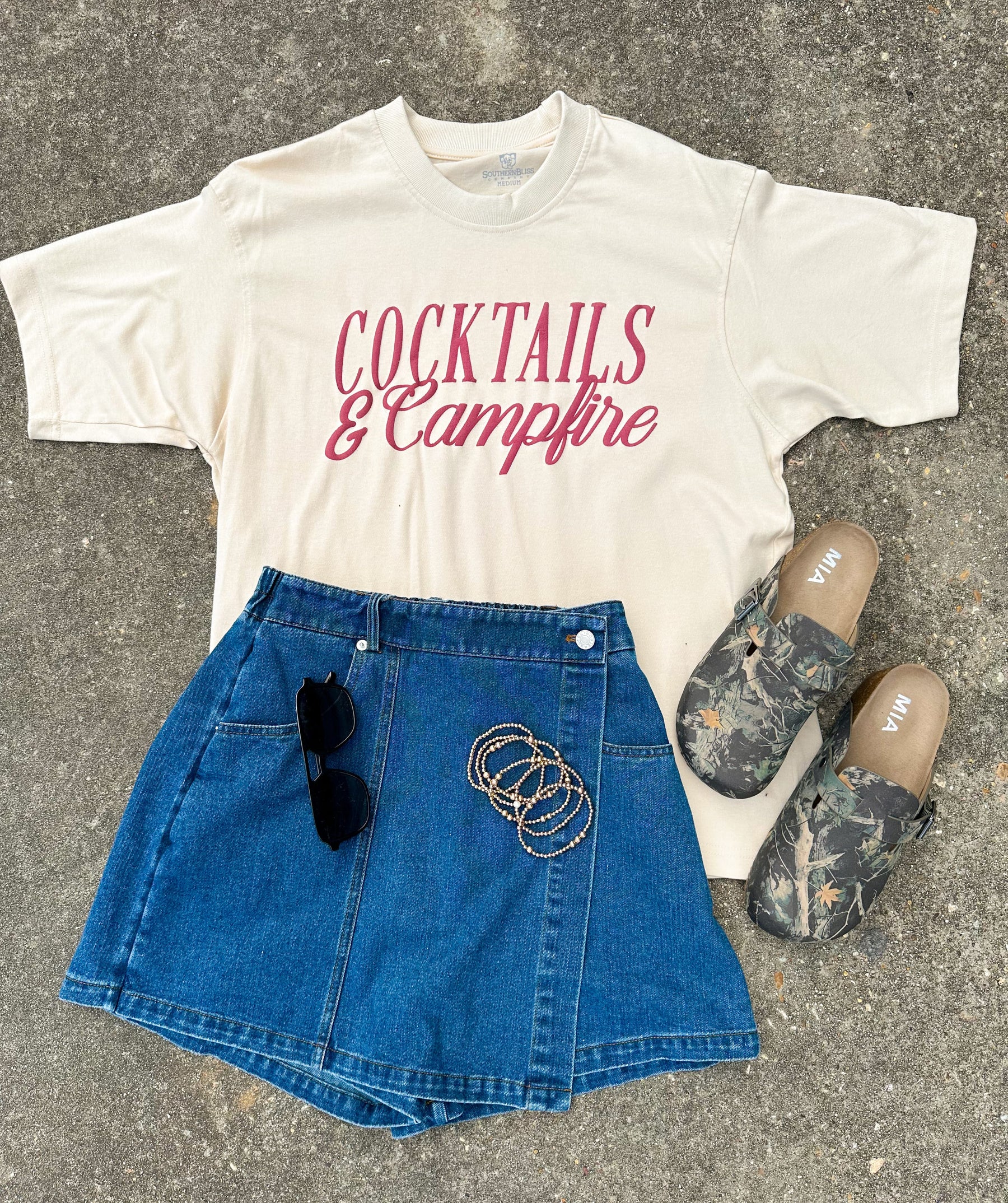 Cocktails & Campfires Ivory Mock Neck Tee by Southern Bliss Company