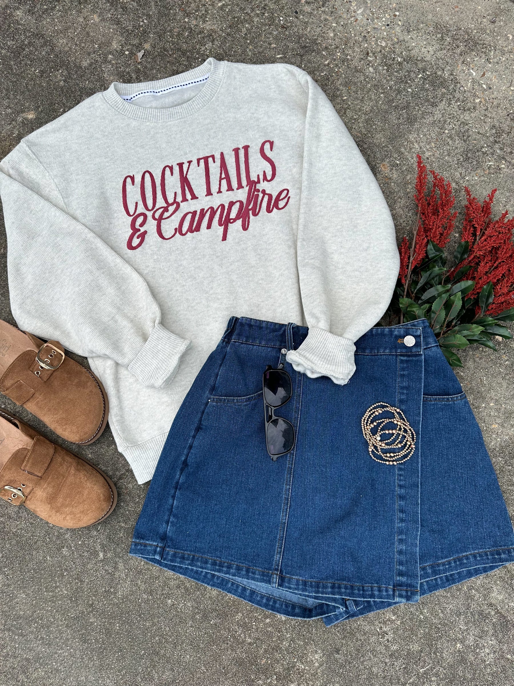 Cocktails & Campfires Oatmeal Knit Sweater by Southern Bliss Company