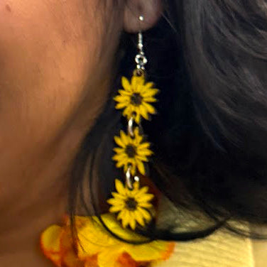 Sunflower Chain Wooden Earrings | Boho Floral Jewelry by Cate's Concepts, LLC, handmade jewelry detail photo 5