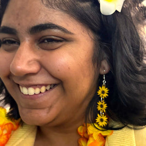 Sunflower Chain Wooden Earrings | Boho Floral Jewelry by Cate's Concepts, LLC, handmade jewelry detail photo 4