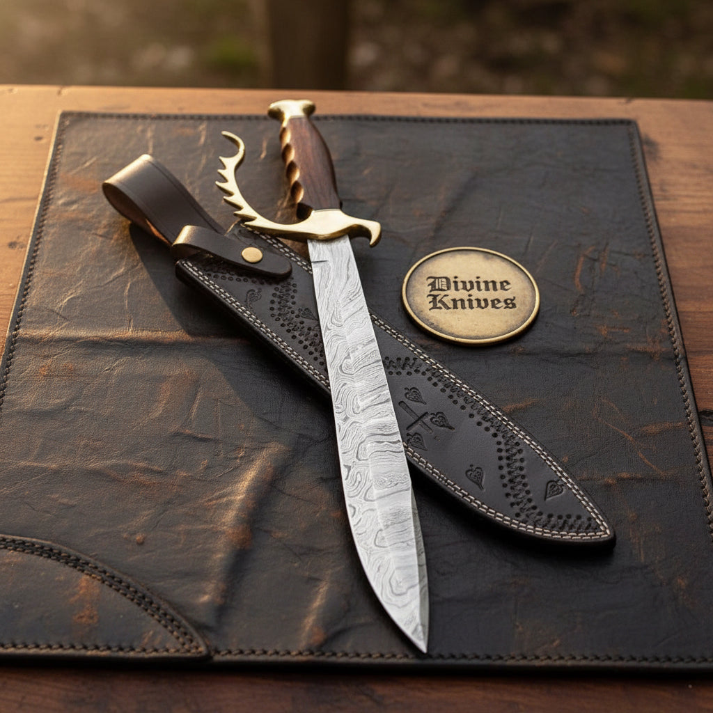 Antler Guard Short Sword with Patterned Steel Blade by Divine Knives