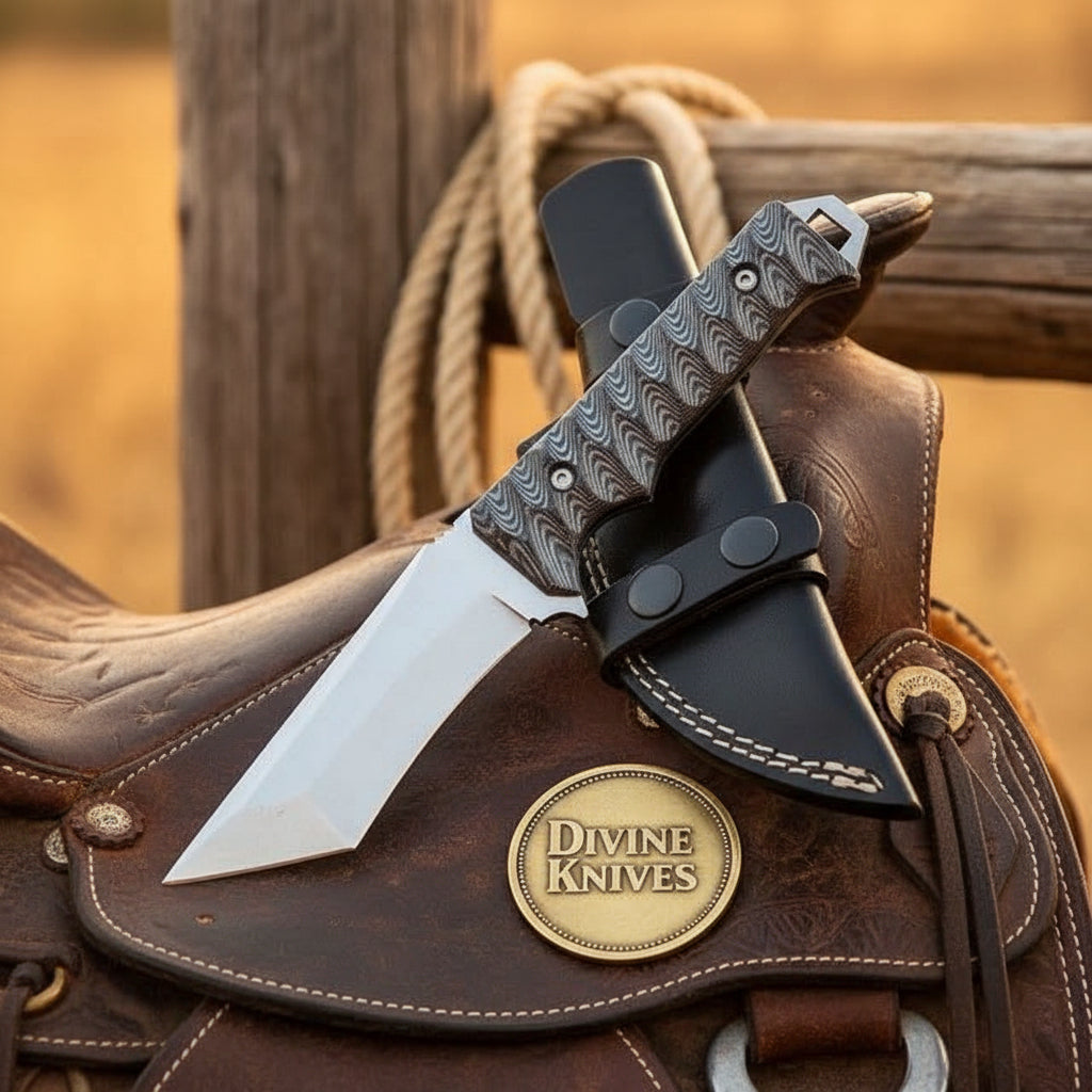Upswept D2 Tanto Knife with Textured Handle by Divine Knives