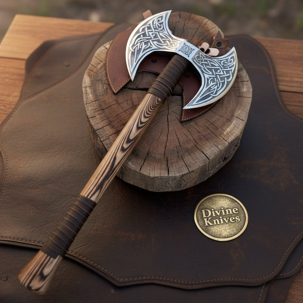 Berserker Double Headed Axe with Etched Knotwork by Divine Knives