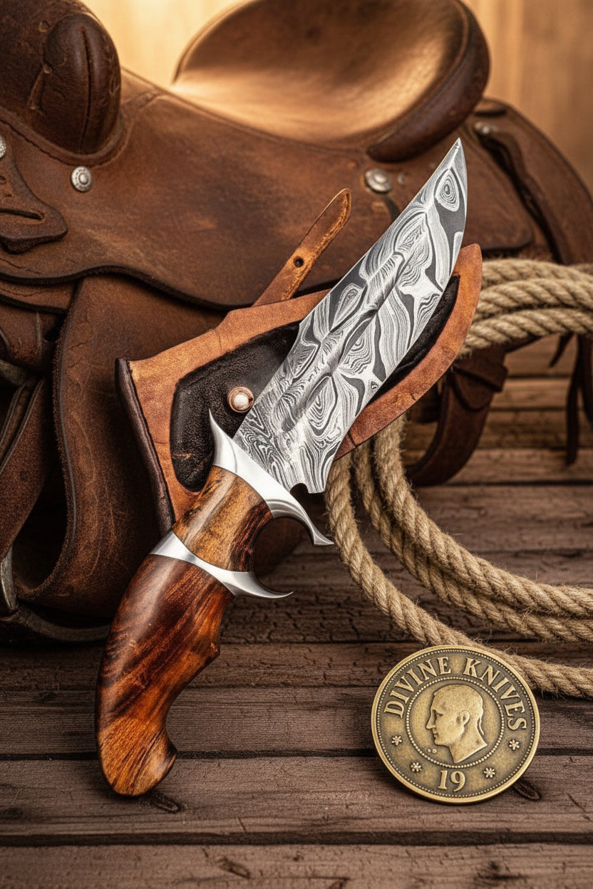 Damascus Sub-Hilt Fighter Bowie with Double Guard by Divine Knives