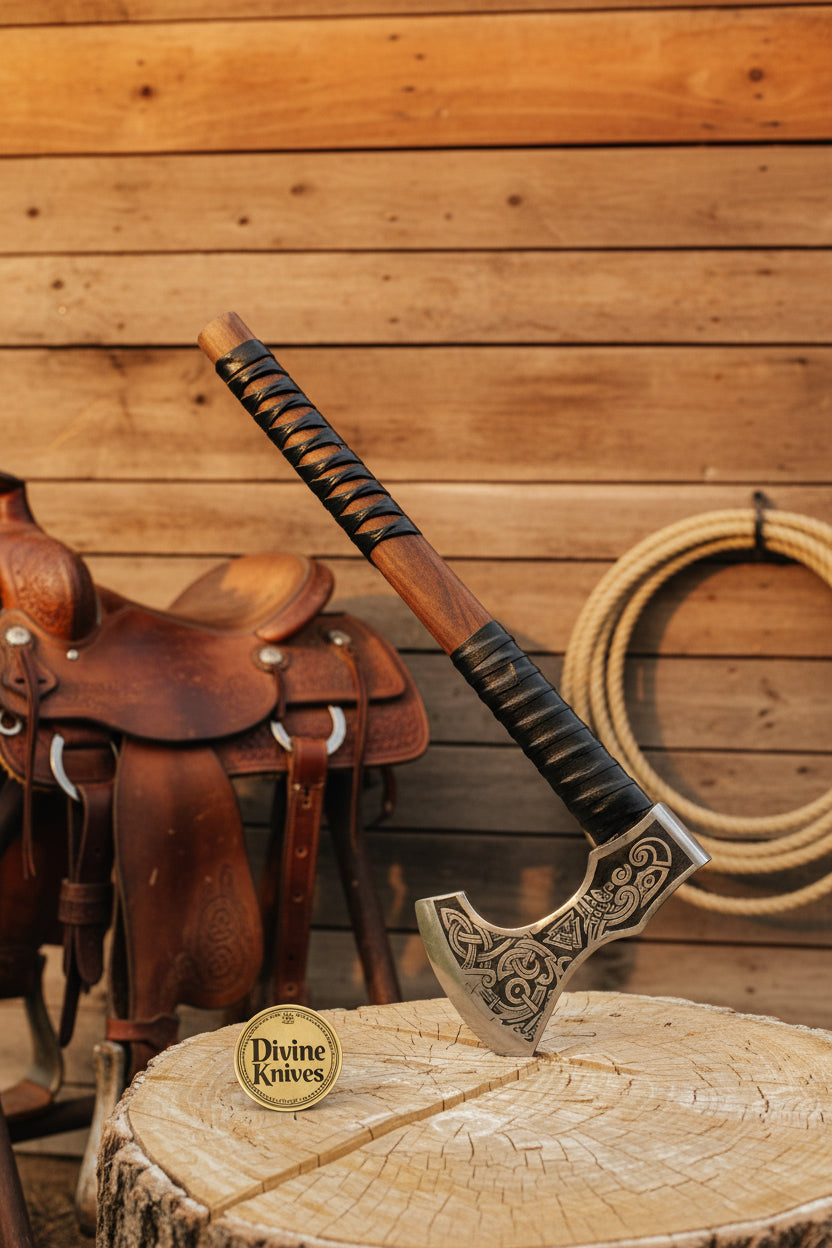 Engraved Skeggøx Bearded Axe with Zoomorphic Knotwork by Divine Knives